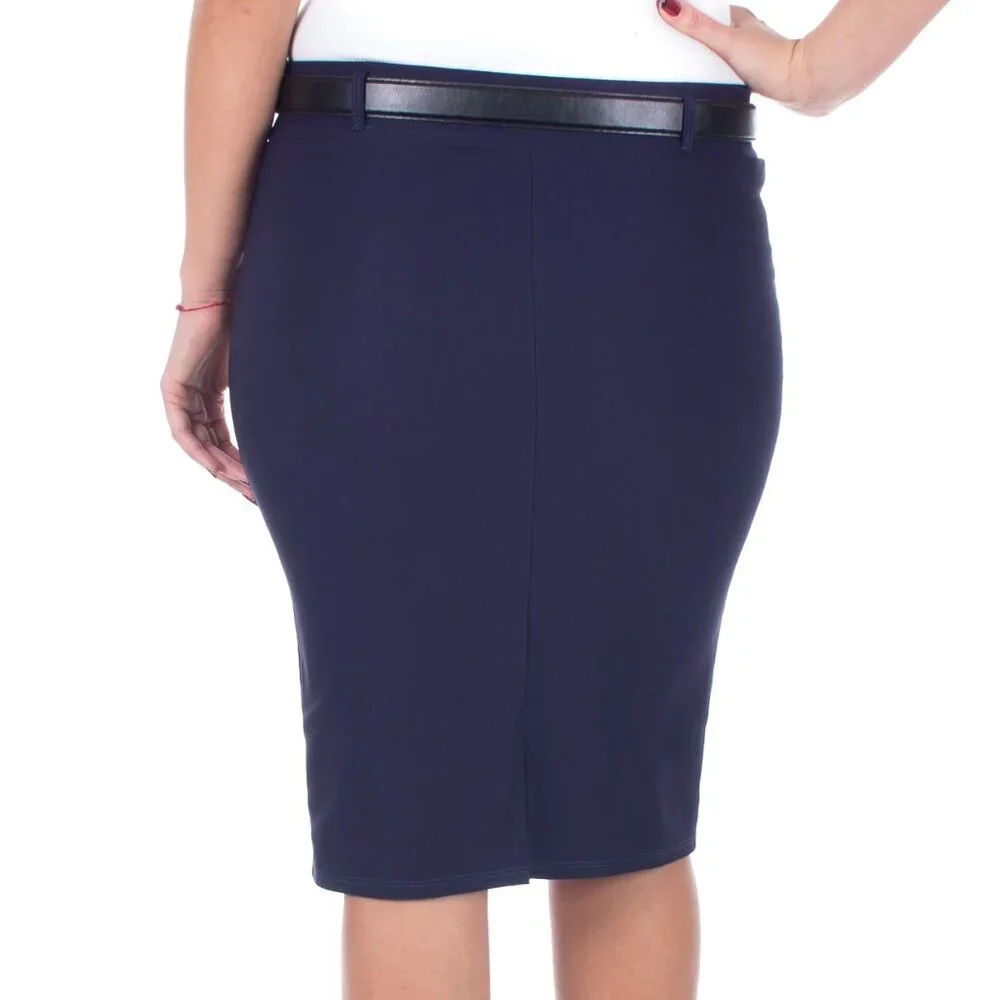 Women Pencil Skirt with Belt, d-3018, Navy, Size S